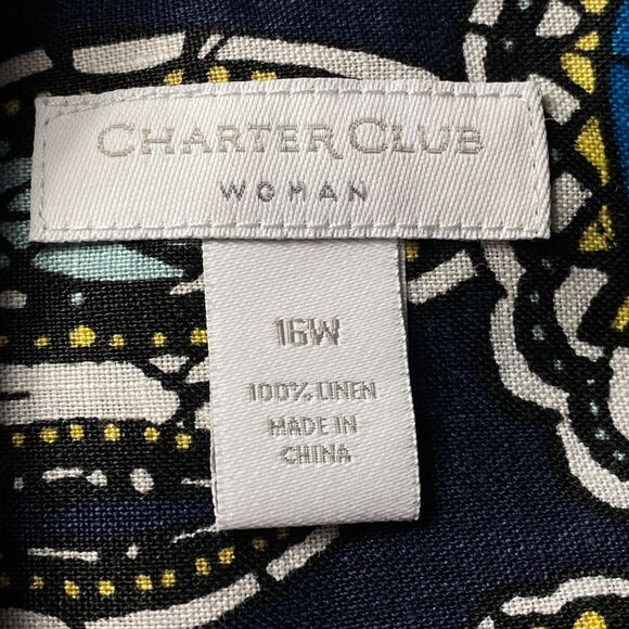 Charter Club Linen Geometric Roll Tab Button Down Shirt Women's Size 16W - Picture 3 of 8
